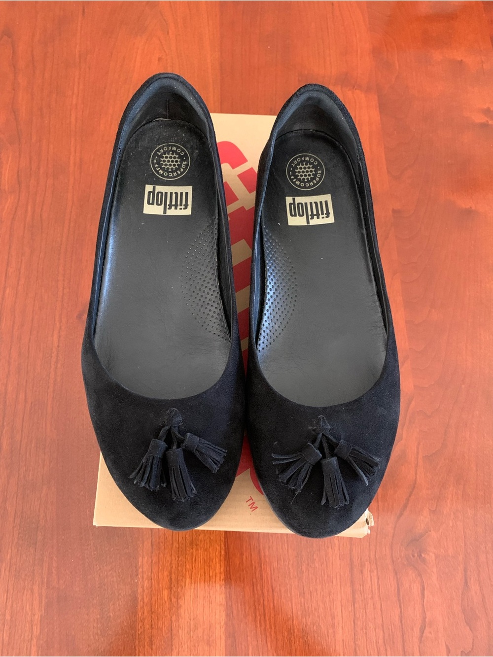 Fitflop Black Suede Tassel Flats